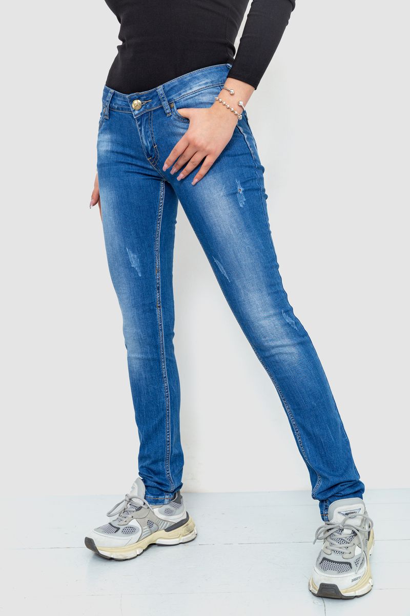 Джинси жіночі з потертостями, колір синій