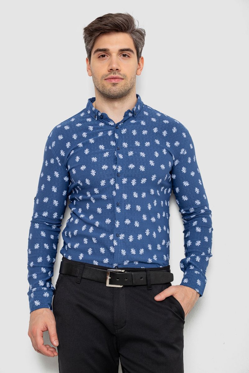 Сорочка чоловіча з принтом, колір джинс