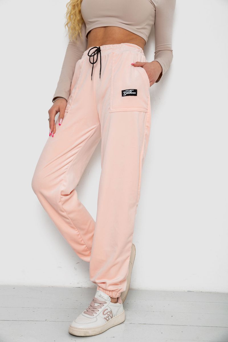 Штани жіночі велюрові, колір персиковий