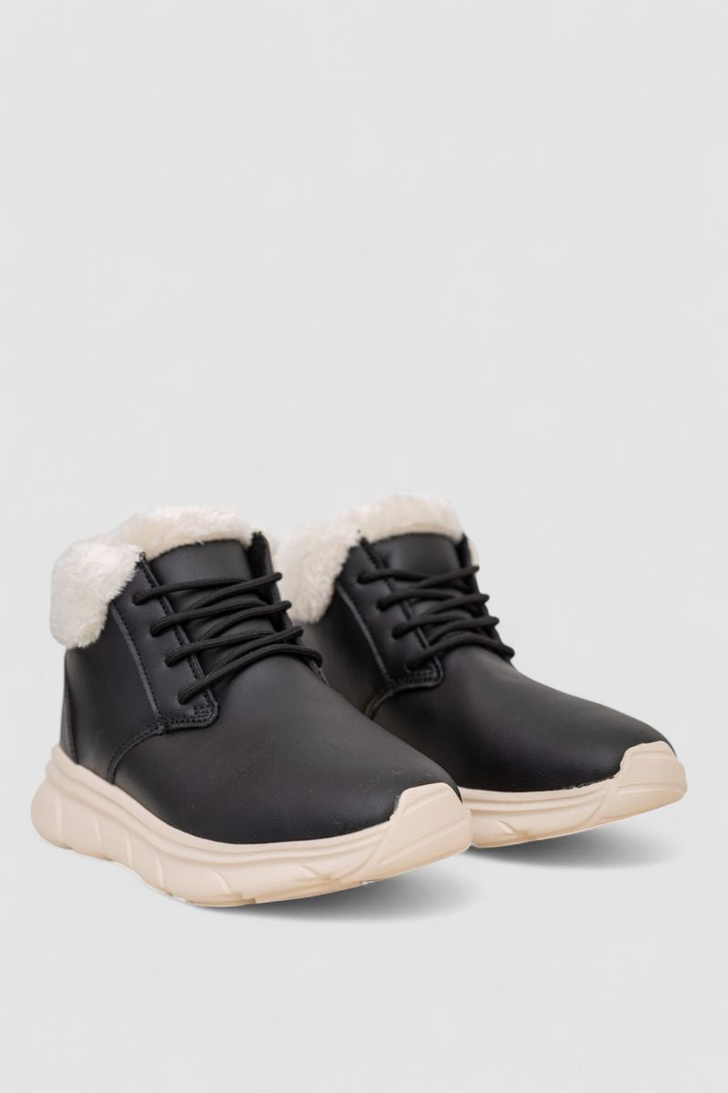 Черевики зимові жіночі на хутрі, колір чорно-бежевий