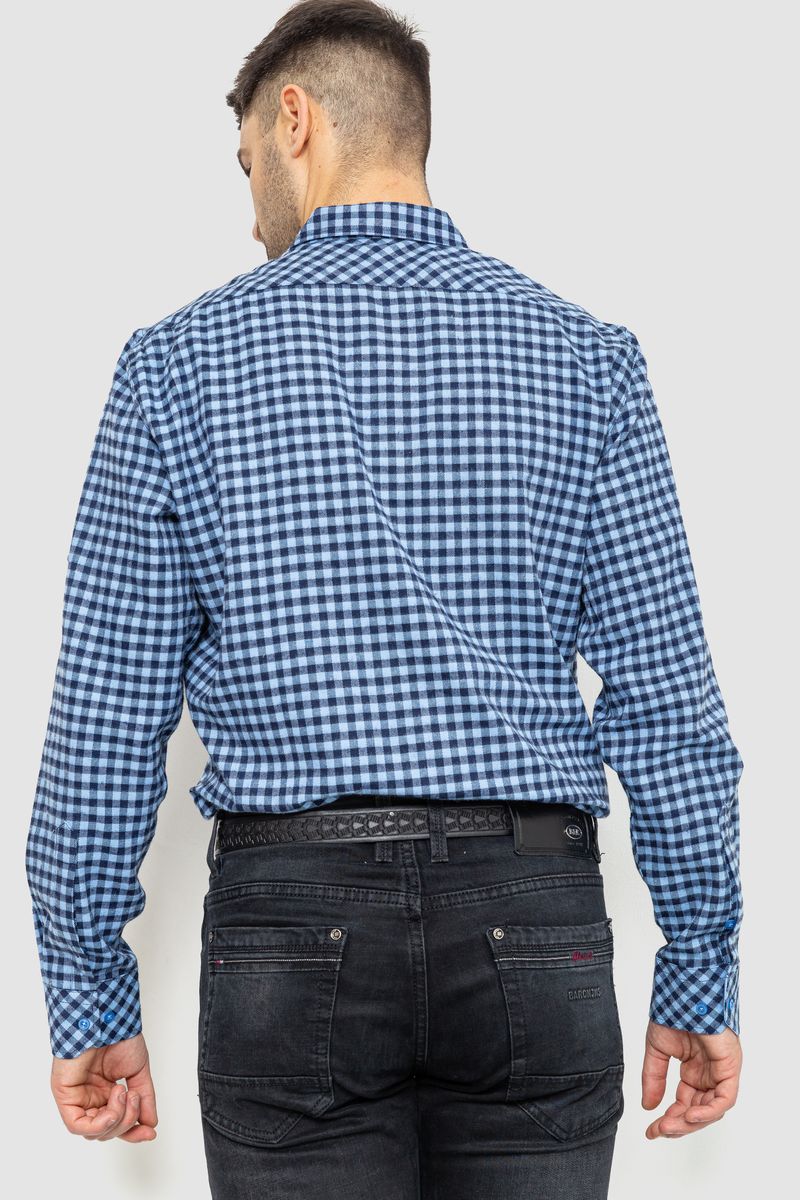 Сорочка чоловіча в клітинку байкова, колір синьо-блакитний