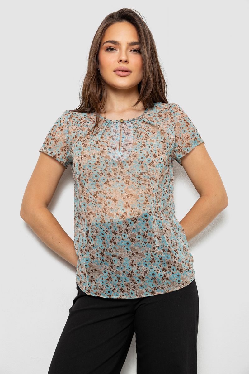 Блуза жіноча з принтом, колір бірюзовий